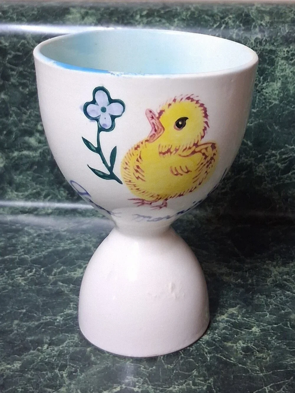 Super Cute Vintage Pottery Good Morning Baby Chic/Duck Egg Cup